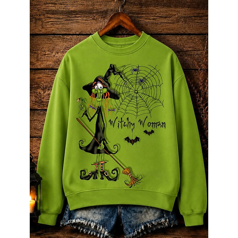 Gerdlotte | Damen Halloween Sweatshirt mit Hexen-Print - Green - Image 1