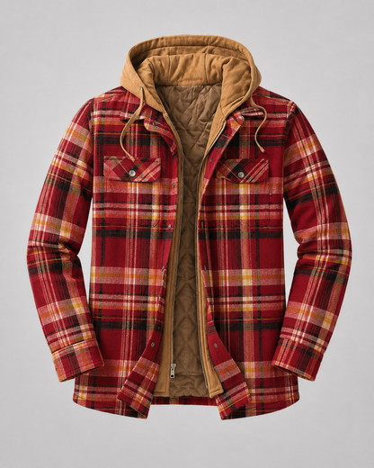 Men's plaid shacket styled as a casual cool-weather layer