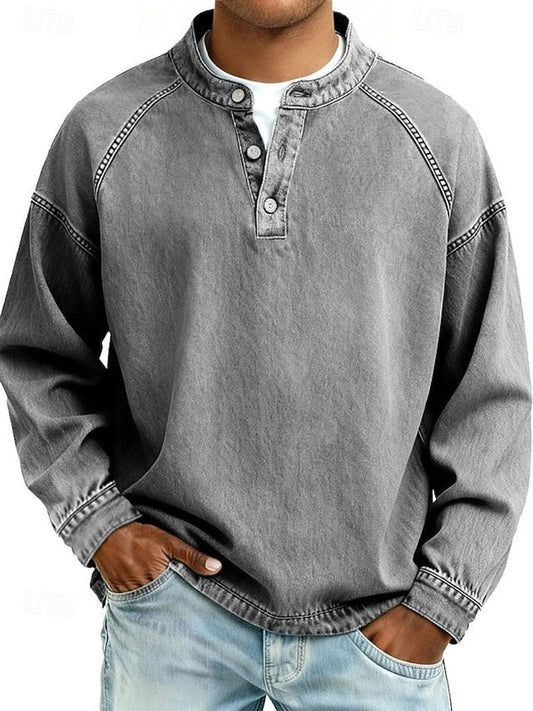Henley Pullover Herren | Retro Used-Look