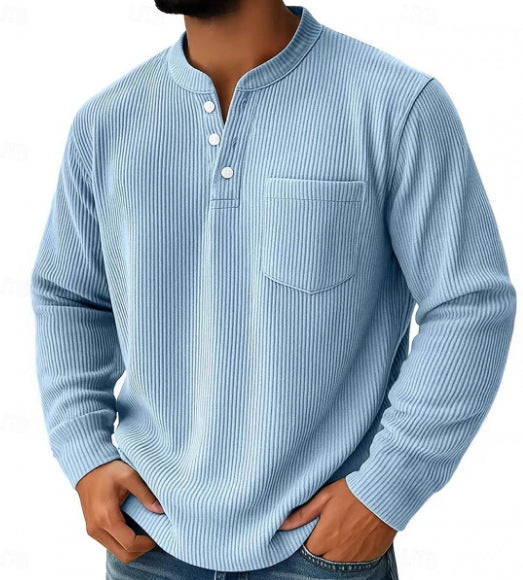 Henley Shirt Herren | Waffle Strick & Brusttasche 15