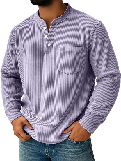 Henley Shirt Herren | Waffle Strick & Brusttasche 18