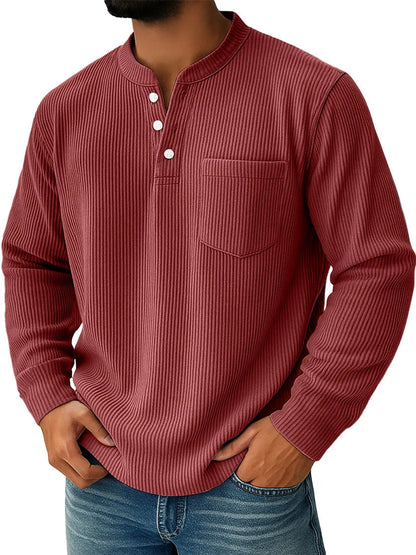 Henley Shirt Herren | Waffle Strick & Brusttasche 19