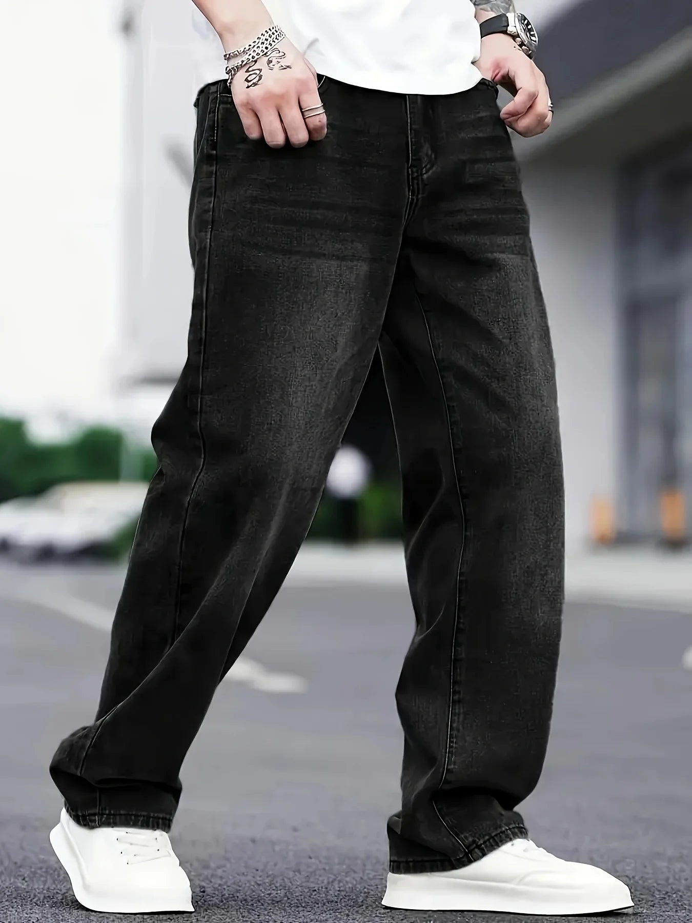 Herren Baggy Jeans Vintage Look Lockere Passform Lange Länge