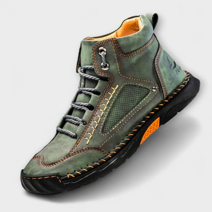 Full product view of men's leather boots with a versatile everyday design