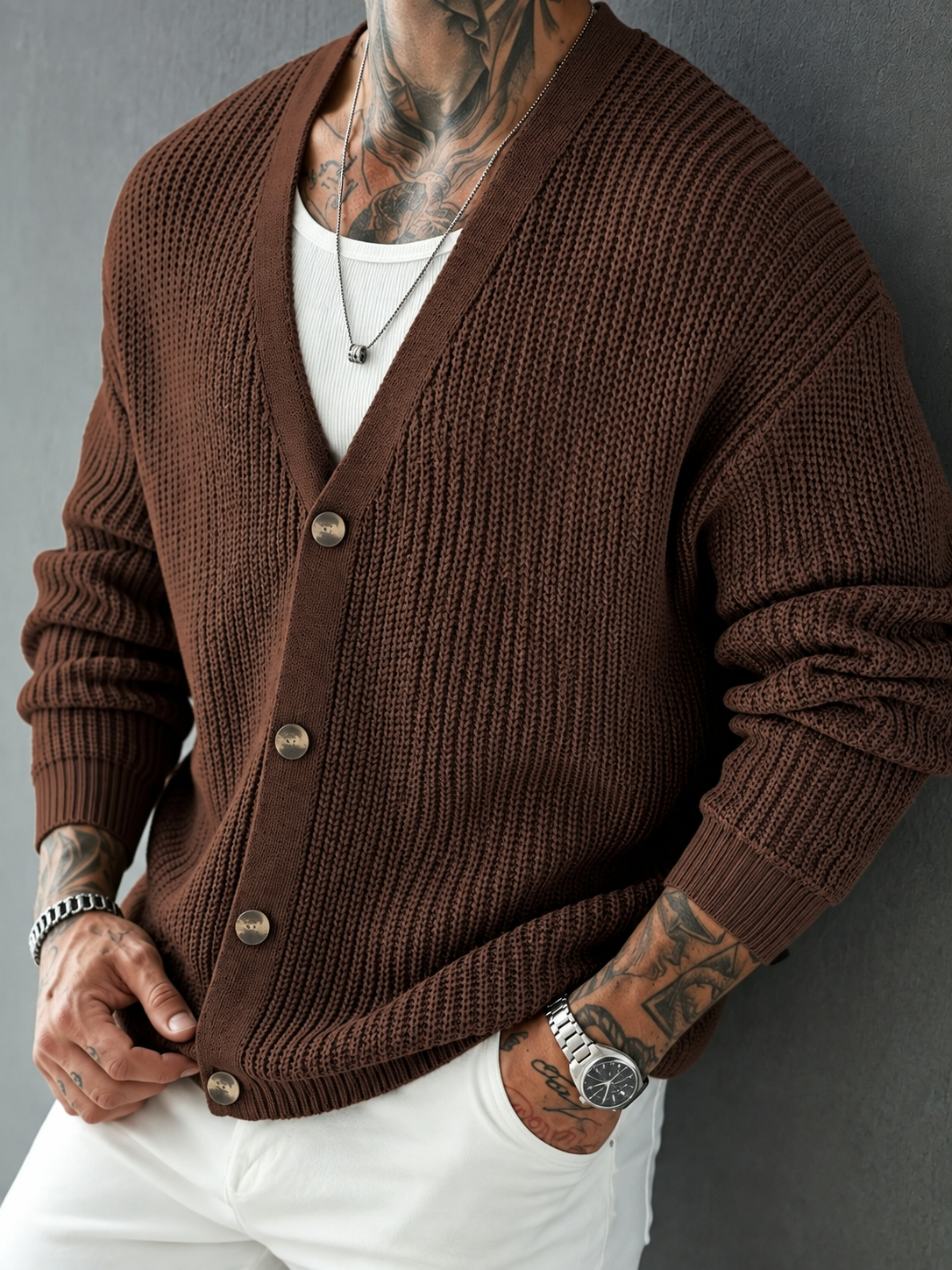 Men's V-neck cardigan sweater suitable for casual and smart-casual outfits