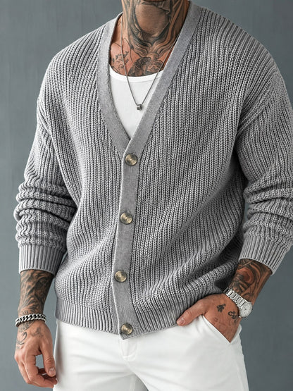 Close-up of the ribbed knit texture on a men's cardigan sweater