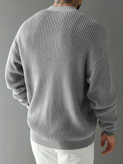 Full view of a men's ribbed cardigan sweater for everyday wear