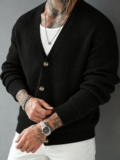 Men's cardigan sweater with long sleeves and a classic V-neck