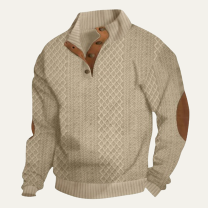 Back view highlighting the cardigan's classic knit texture