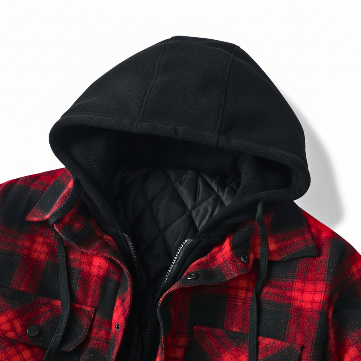 Herren Flanelljacke Kapuze Gefüttert Winddicht Warm 2