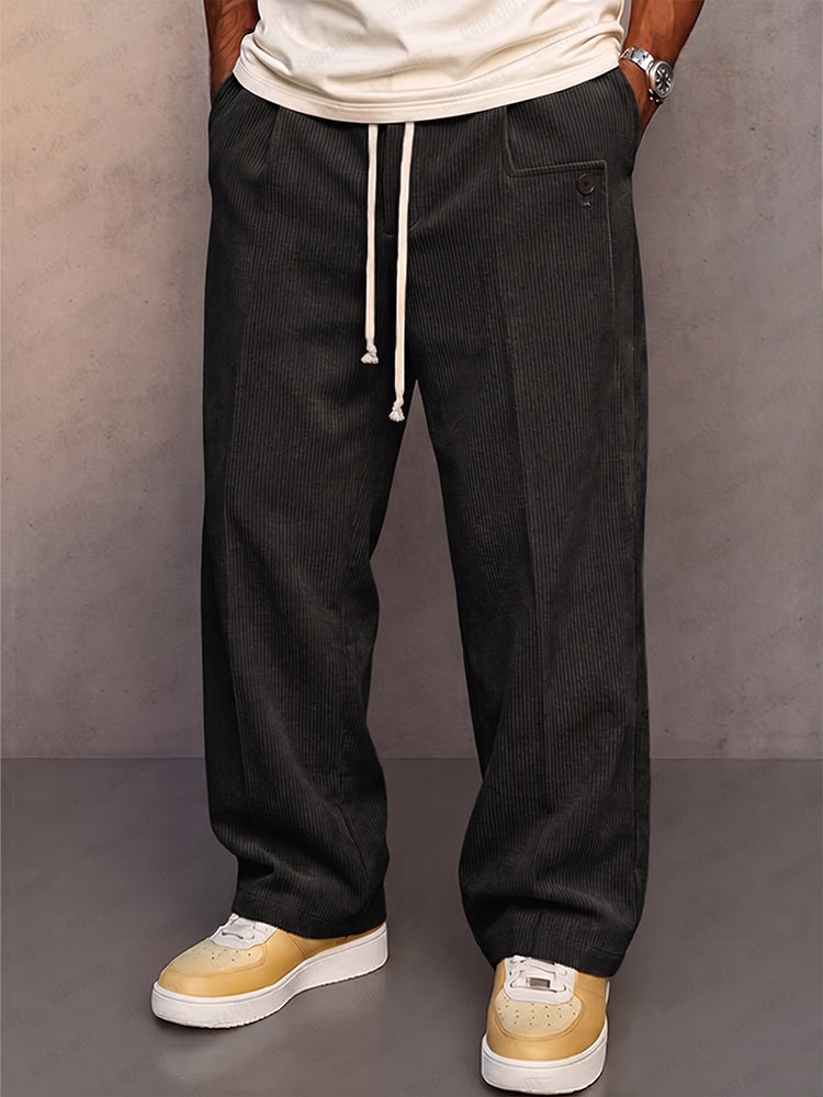Front view of casual men's corduroy trousers with a straight-leg fit