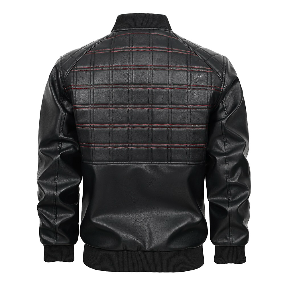 Back side of a  Black Quilted Faux Leather Moto Jacket
