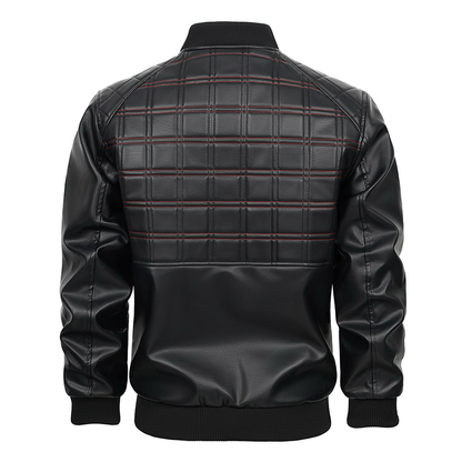Back side of a  Black Quilted Faux Leather Moto Jacket