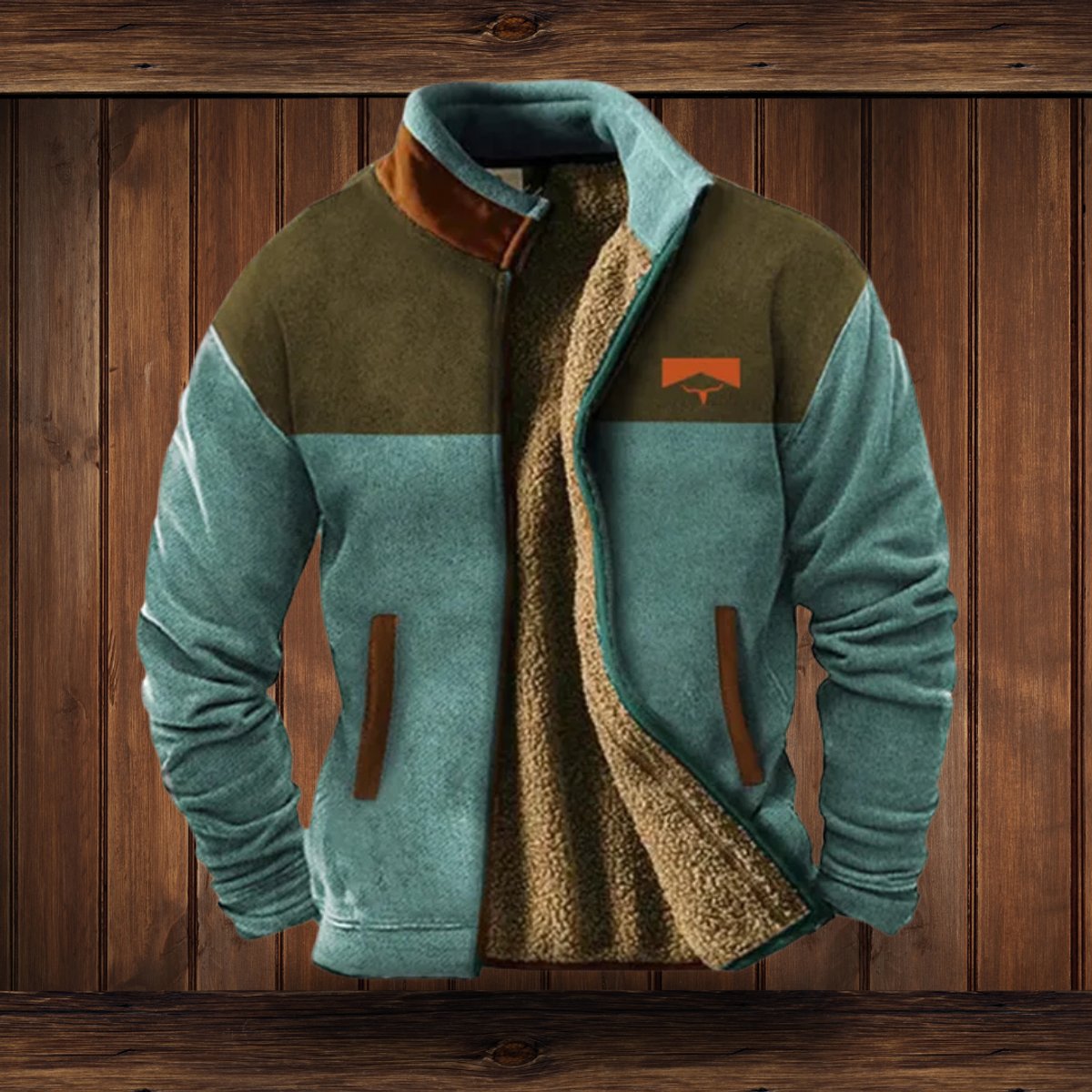 Herren Fleece-Outdoorjacke mit Azteken-Muster Sherpa-Futter Reißverschluss - Blau