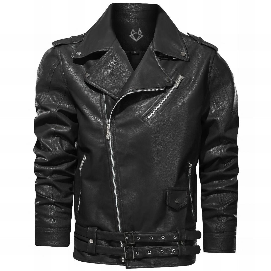 Herren Bikerjacke Asymmetrischer Reißverschluss Auffälliges Revers 1