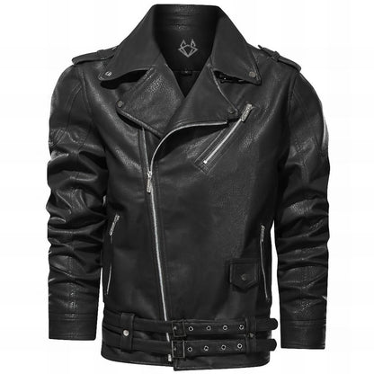 Herren Bikerjacke Asymmetrischer Reißverschluss Auffälliges Revers 1