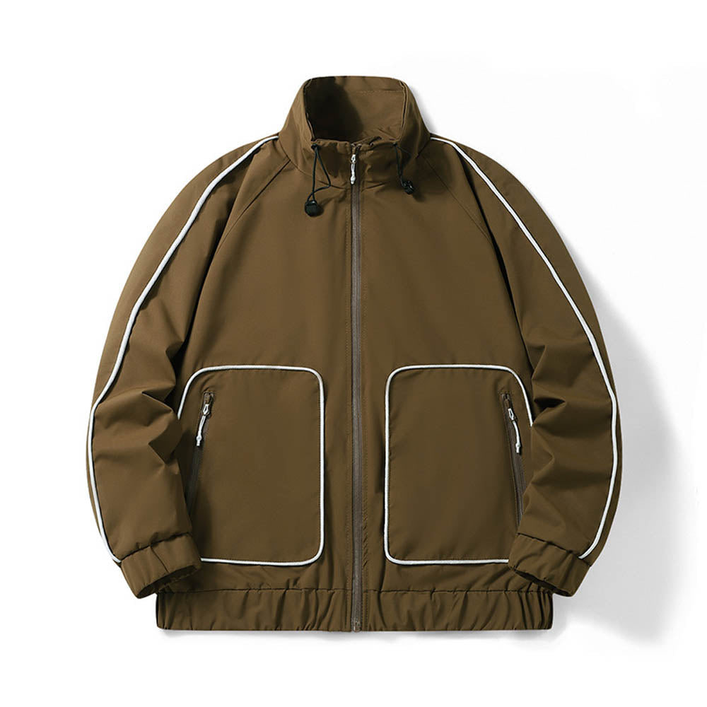 Men's water-resistant jacket shown with reflective details