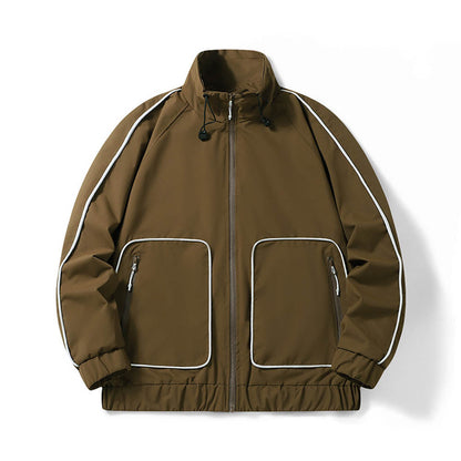 Men's water-resistant jacket shown with reflective details