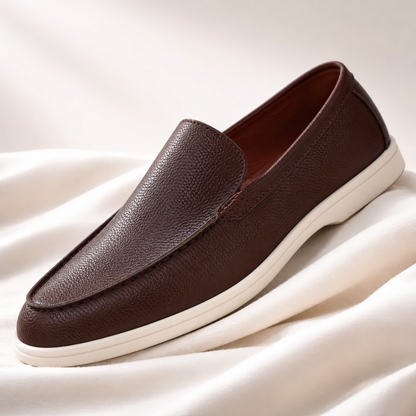 Men's leather loafers showing cushioned footbed comfort