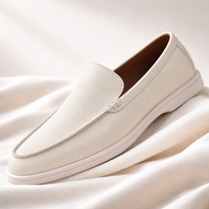 Cushioned footbed inside a men's leather loafer
