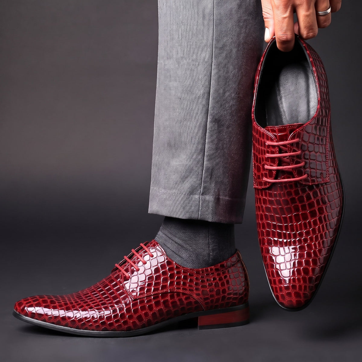 Oxford Schuhe Herren | Glänzendes Kroko-Muster 8
