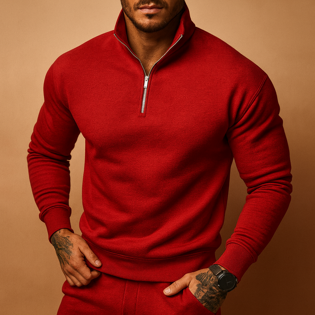Herren-Pullover mit halbem Reißverschluss | Moderne Strickpassform | Winter
