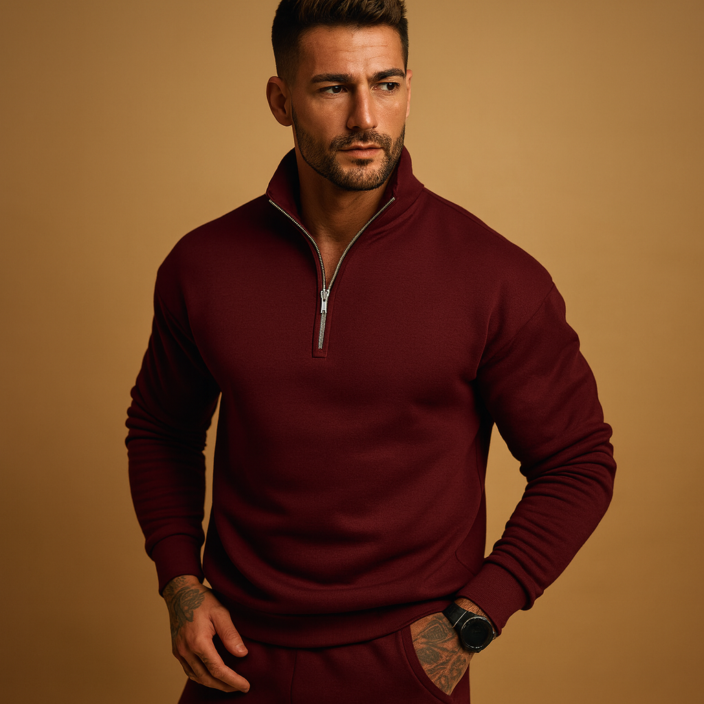 Herren-Pullover mit halbem Reißverschluss | Moderne Strickpassform | Winter