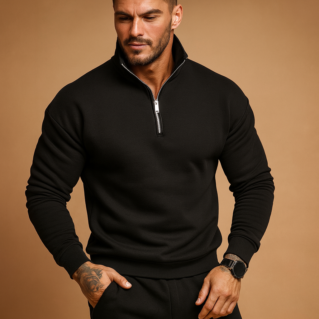 Herren-Pullover mit halbem Reißverschluss | Moderne Strickpassform | Winter