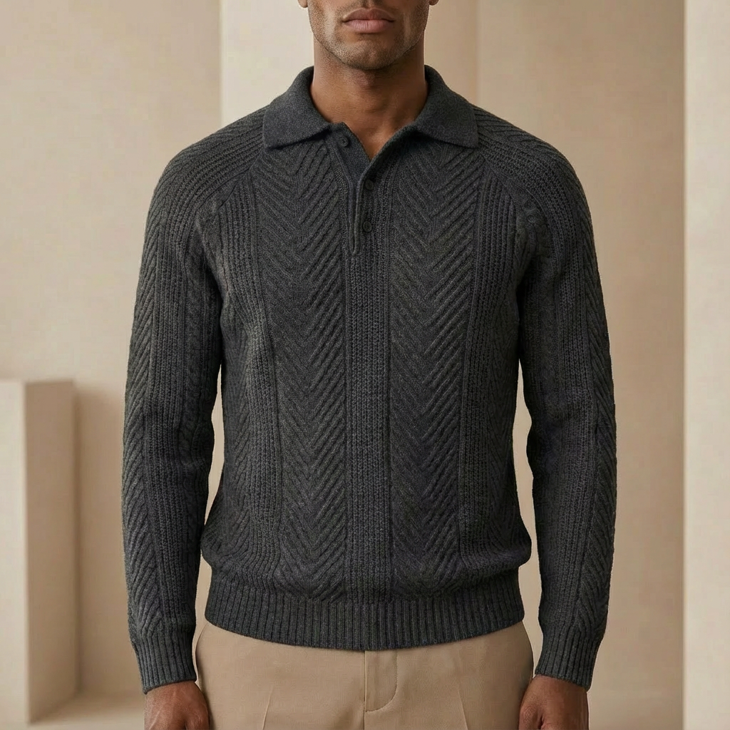 Herren Strickpoloshirt Slim Fit Langarm Polo Pullover 5