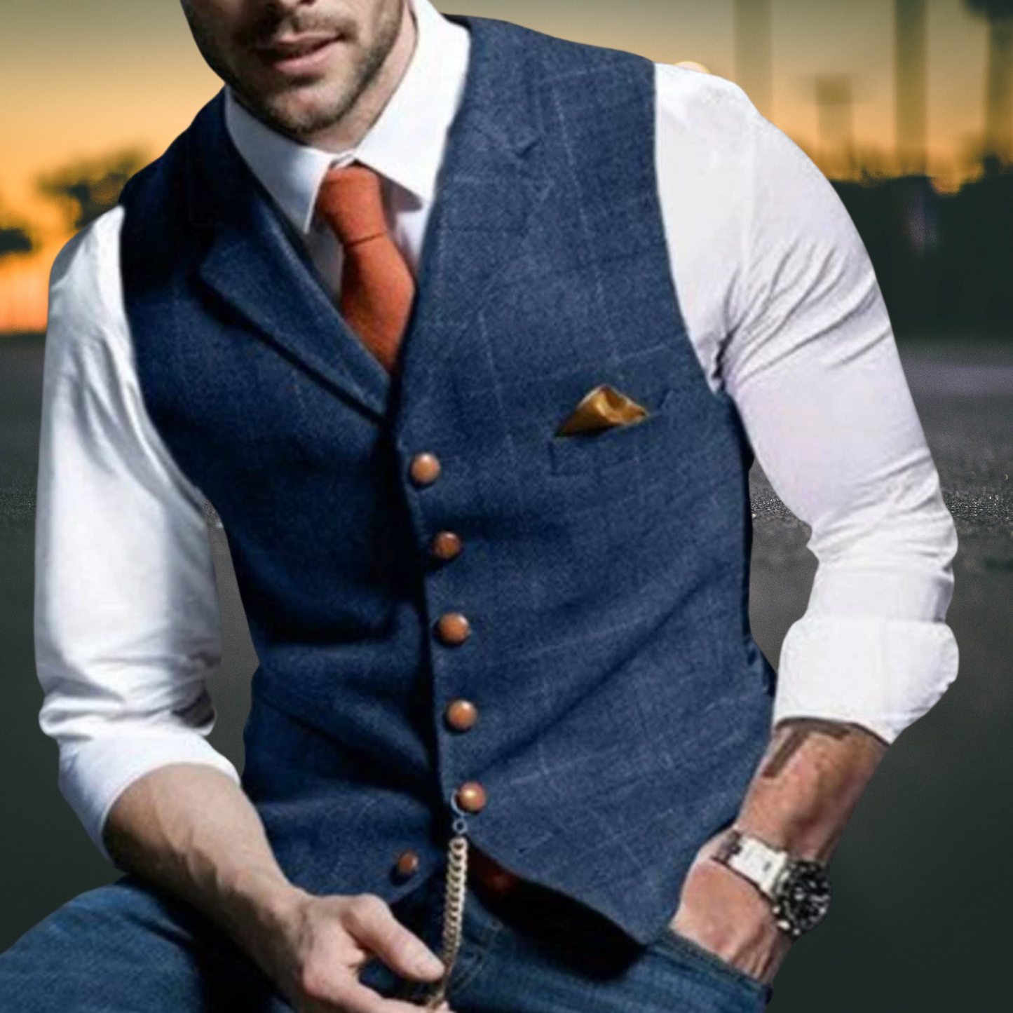 Herren Weste – Slim Fit mit Revers aus Hochwertigem Baumwollmix