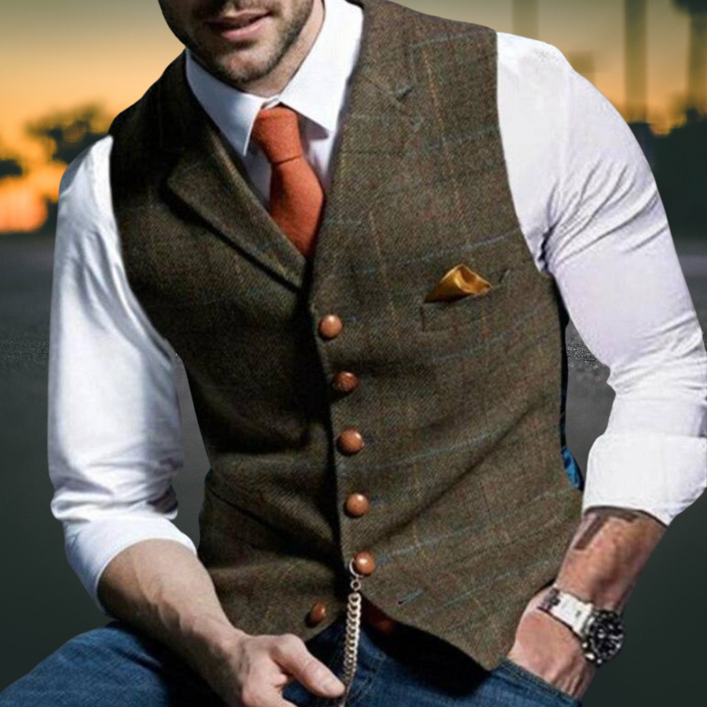 Herren Weste – Slim Fit mit Revers aus Hochwertigem Baumwollmix