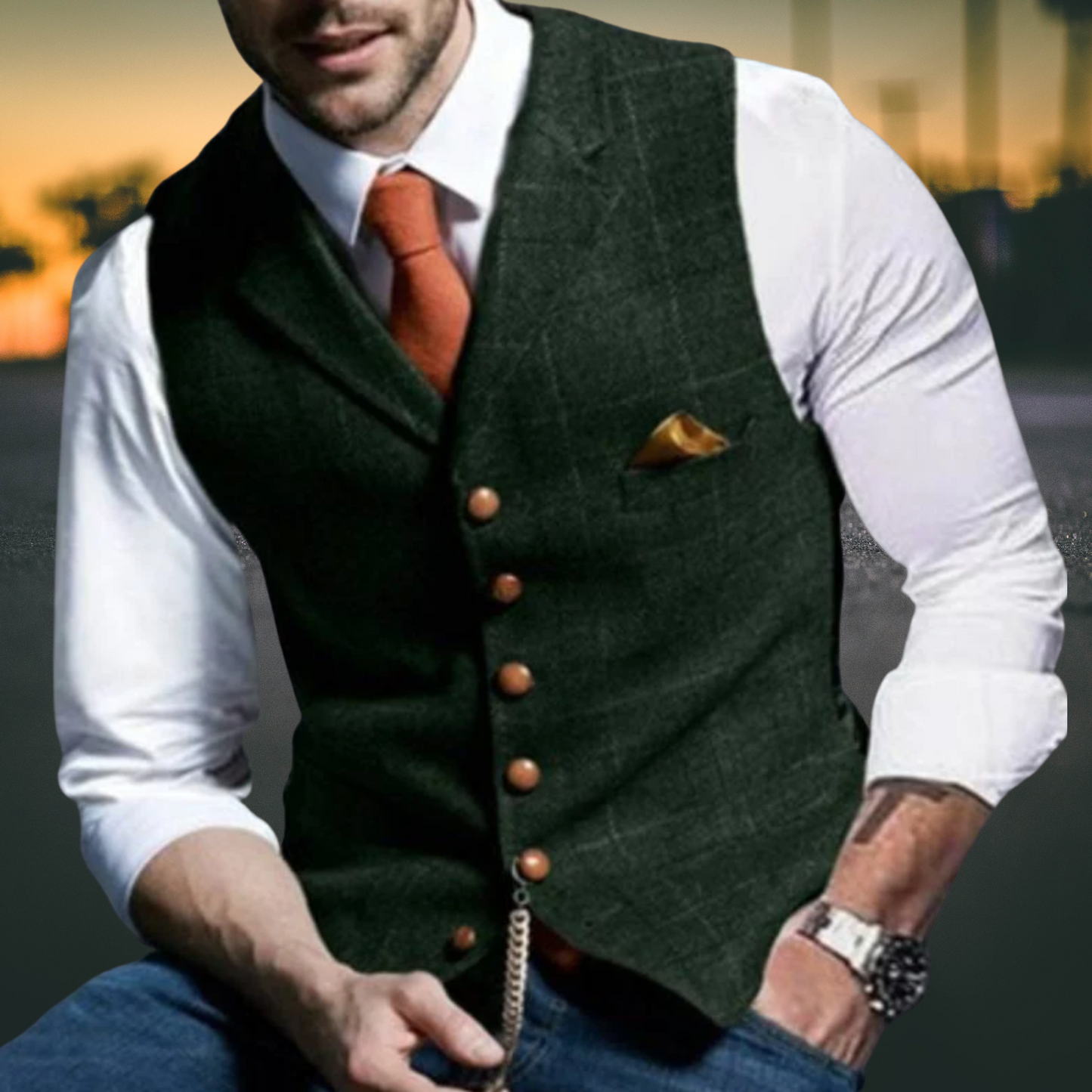 Herren Weste – Slim Fit mit Revers aus Hochwertigem Baumwollmix