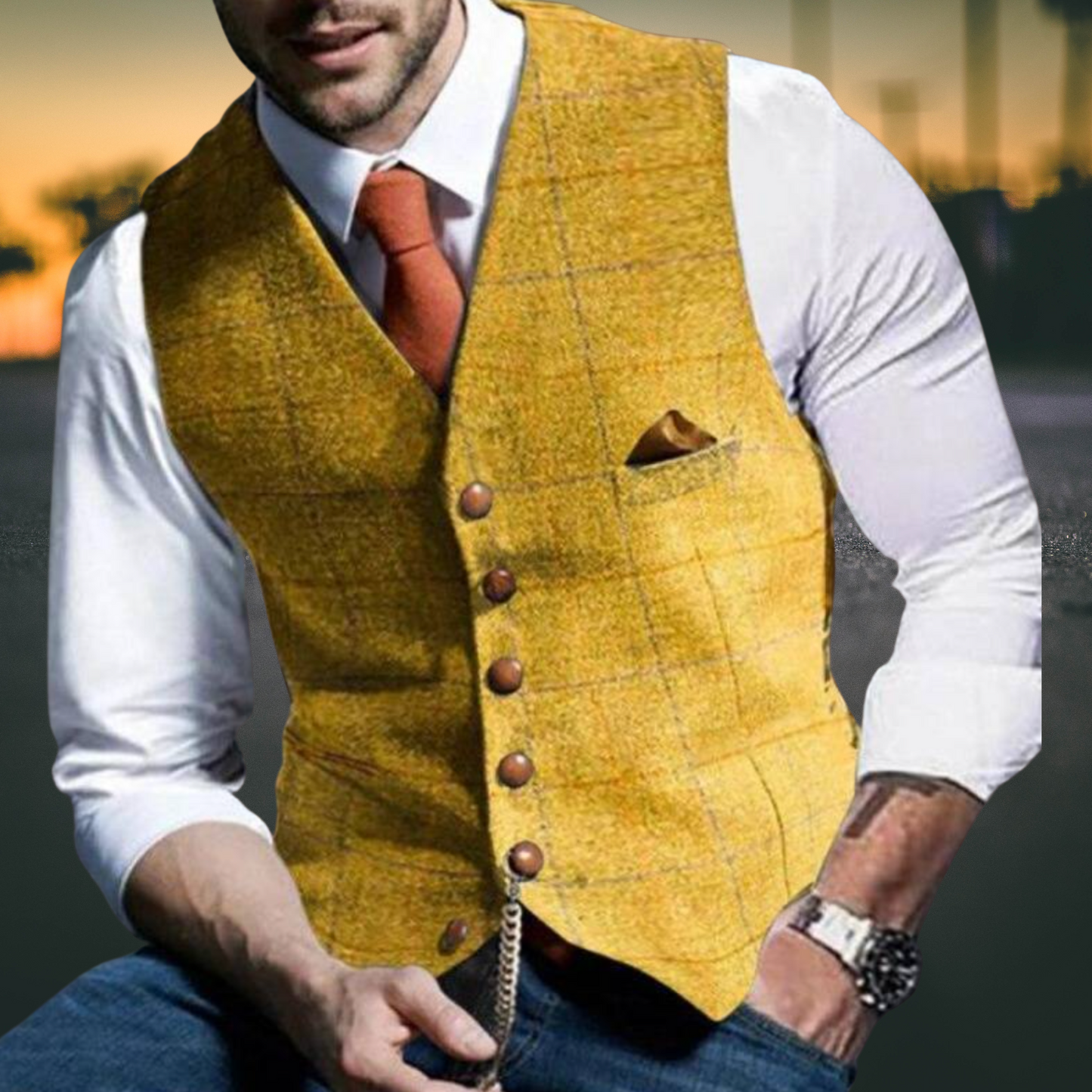 Herren Weste – Slim Fit mit Revers aus Hochwertigem Baumwollmix