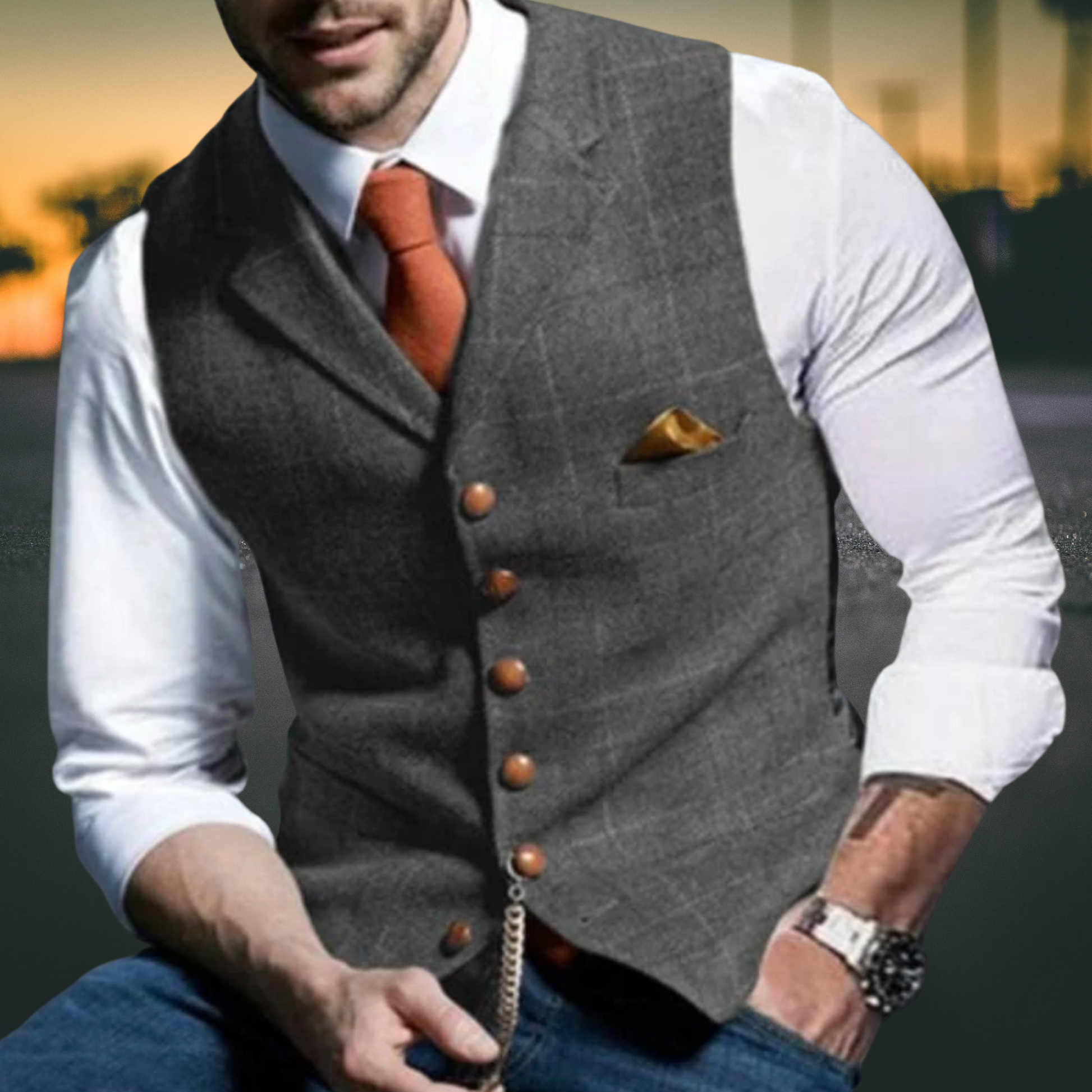 Herren Weste – Slim Fit mit Revers aus Hochwertigem Baumwollmix