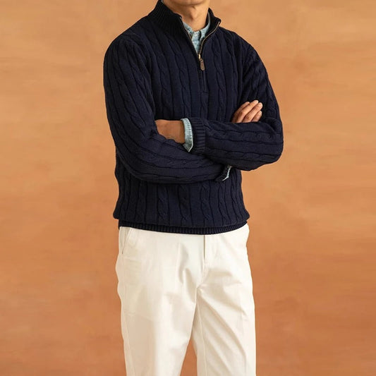 Herren Pullover | Slim-Fit Jacquard-Strick mit Stehkragen