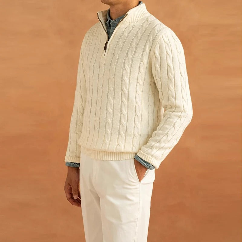 Herren Pullover | Slim-Fit Jacquard-Strick mit Stehkragen