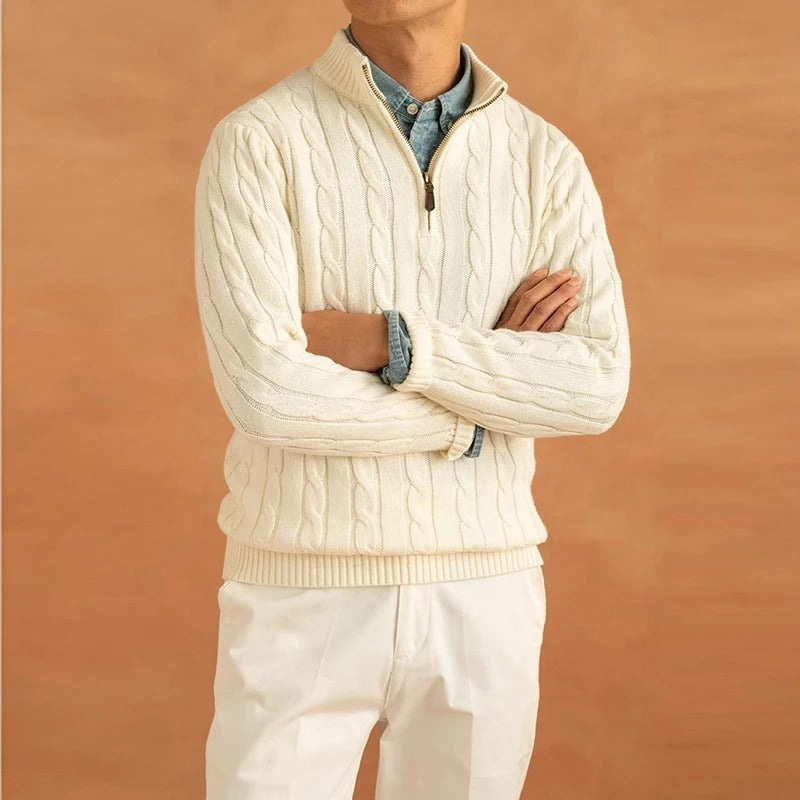 Herren Pullover | Slim-Fit Jacquard-Strick mit Stehkragen