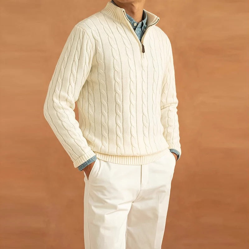Herren Pullover | Slim-Fit Jacquard-Strick mit Stehkragen