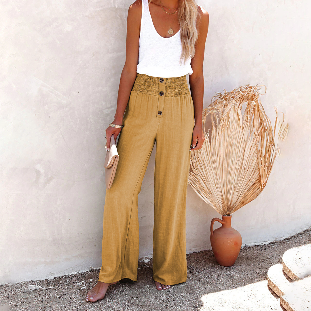 Hose Damen | Hohe Taille, Geraffter Bund & Lockere Passform