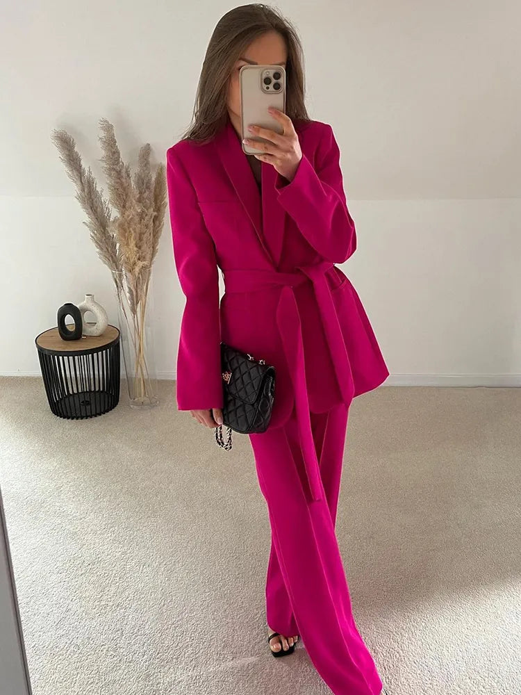 Hosenanzug Damen | Blazer mit Gürtel für Eleganten Look