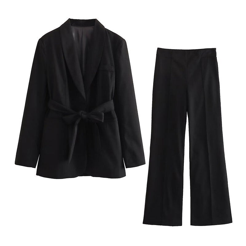 Hosenanzug Damen | Blazer mit Gürtel für Eleganten Look