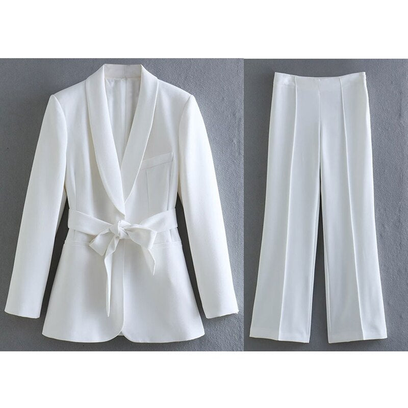 Hosenanzug Damen | Blazer mit Gürtel für Eleganten Look