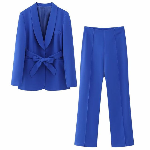 Hosenanzug Damen | Blazer mit Gürtel für Eleganten Look