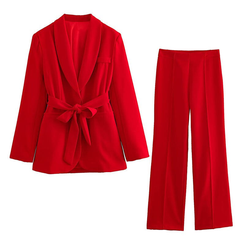 Hosenanzug Damen | Blazer mit Gürtel für Eleganten Look