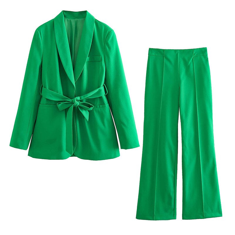 Hosenanzug Damen | Blazer mit Gürtel für Eleganten Look