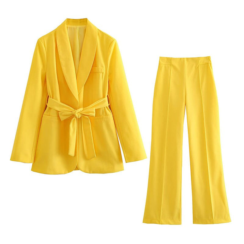 Hosenanzug Damen | Blazer mit Gürtel für Eleganten Look
