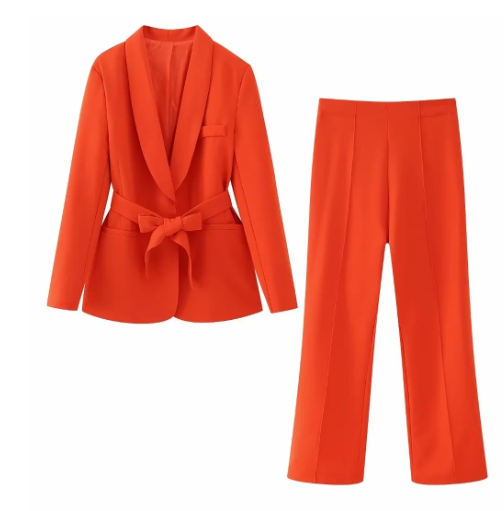 Hosenanzug Damen | Blazer mit Gürtel für Eleganten Look