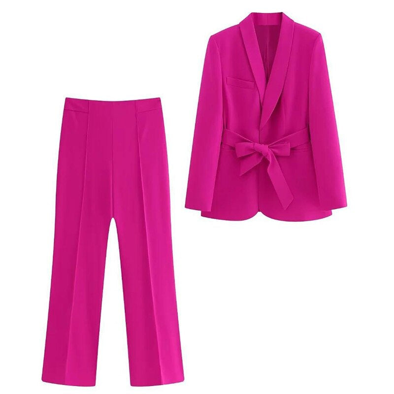 Hosenanzug Damen | Blazer mit Gürtel für Eleganten Look