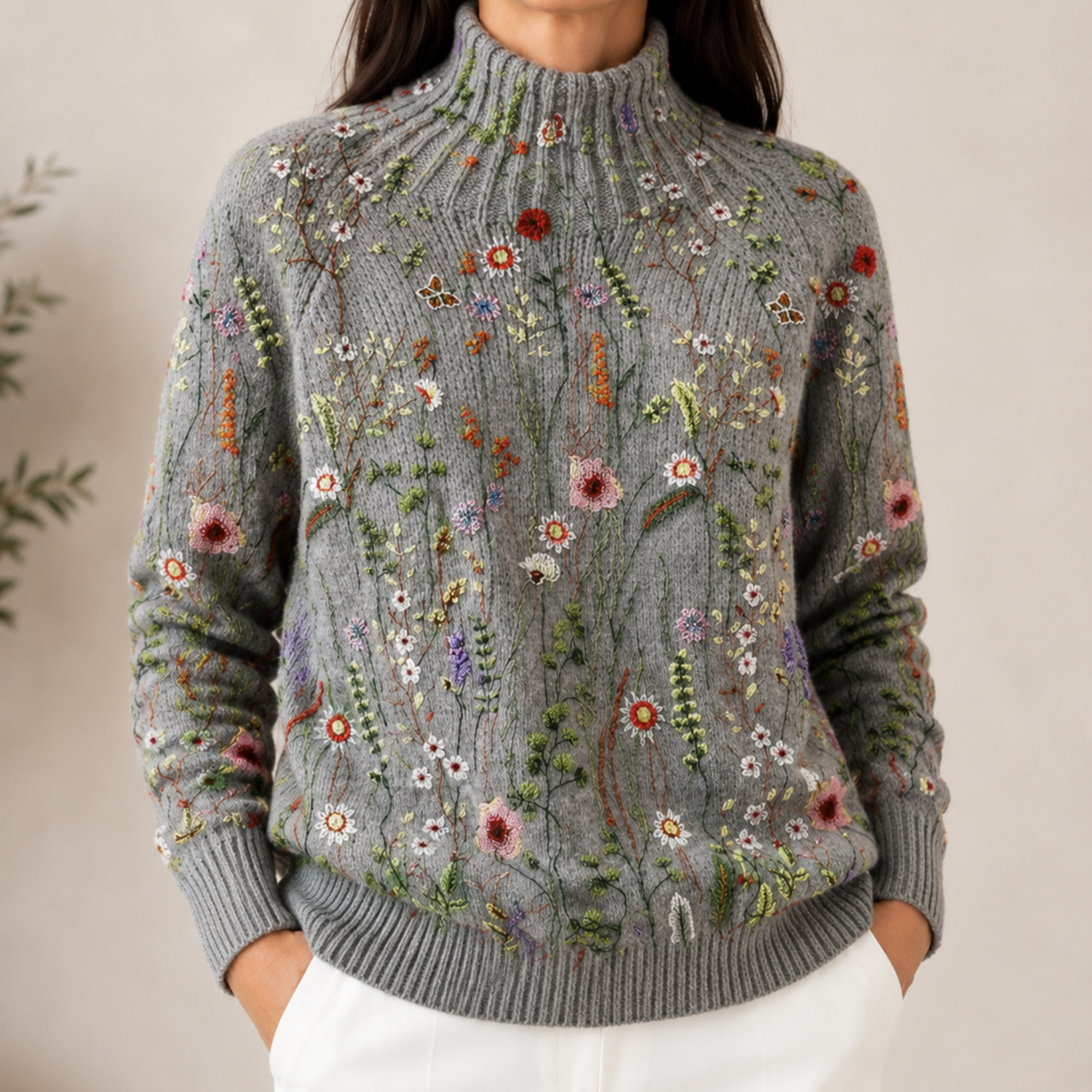 Strickpullover Damen | Blumenmuster & Weiche Passform 1