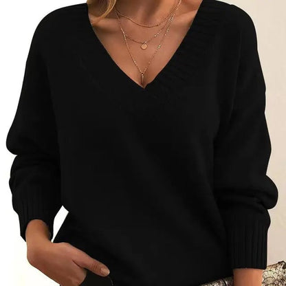 Strickpullover Damen | V-Ausschnitt & Rippbündchen 1